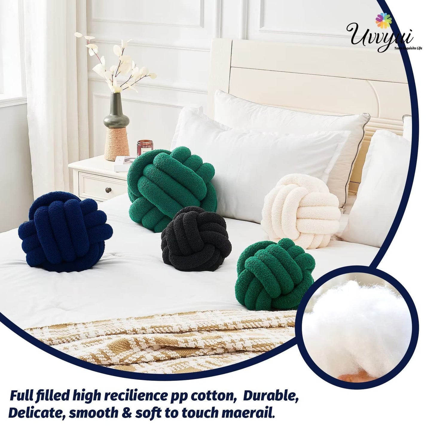 Uvvyui Knot Pillow Ball, Soft Home Decorative Round Throw Pillow, Handmade Knotted Plush Pillow, Round Boucle Pillow Cushion (8.6 Inches Ivory)