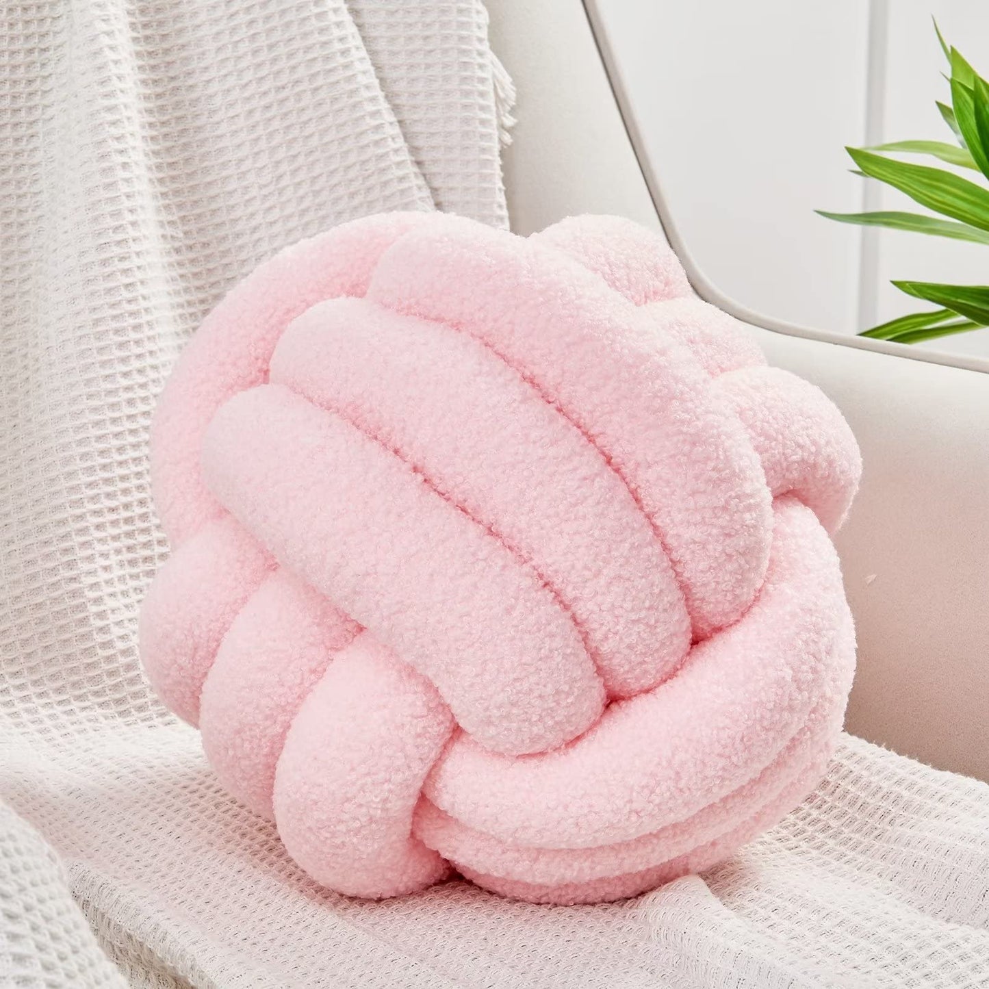 Uvvyui Knot Pillow Ball, Soft Home Decorative Round Throw Pillow, Handmade Knotted Plush Pillow, Round Boucle Pillow Cushion (8.6 Inches Ivory)