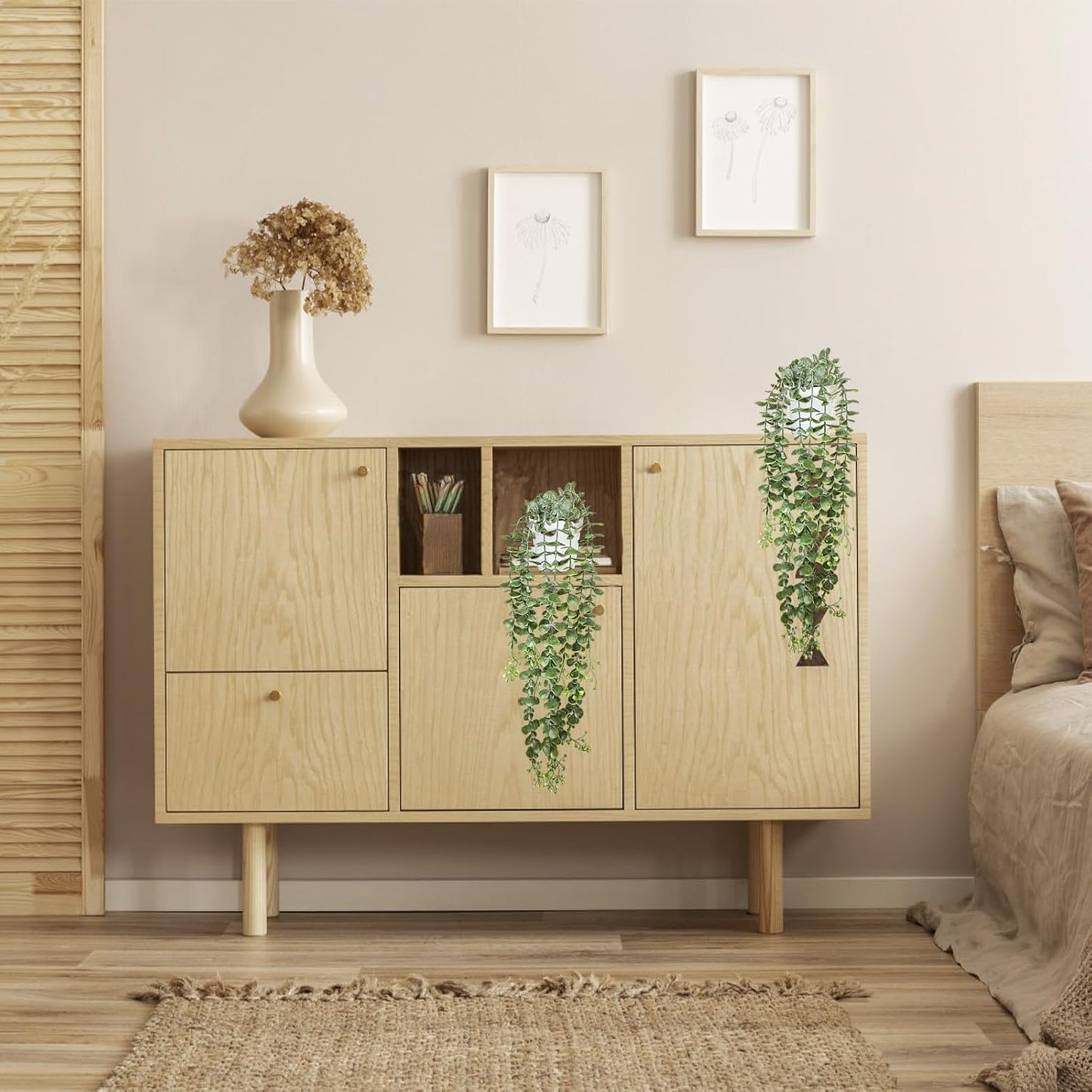 Fake Hanging Plants, 2pcs Artificial Eucalyptus Potted, Artificial Hanging Plant for Wall Decor Bathroom Office Shelf Indoor and Outdoor Greenery, Faux Hanging Plant for Aesthetic Enhancement