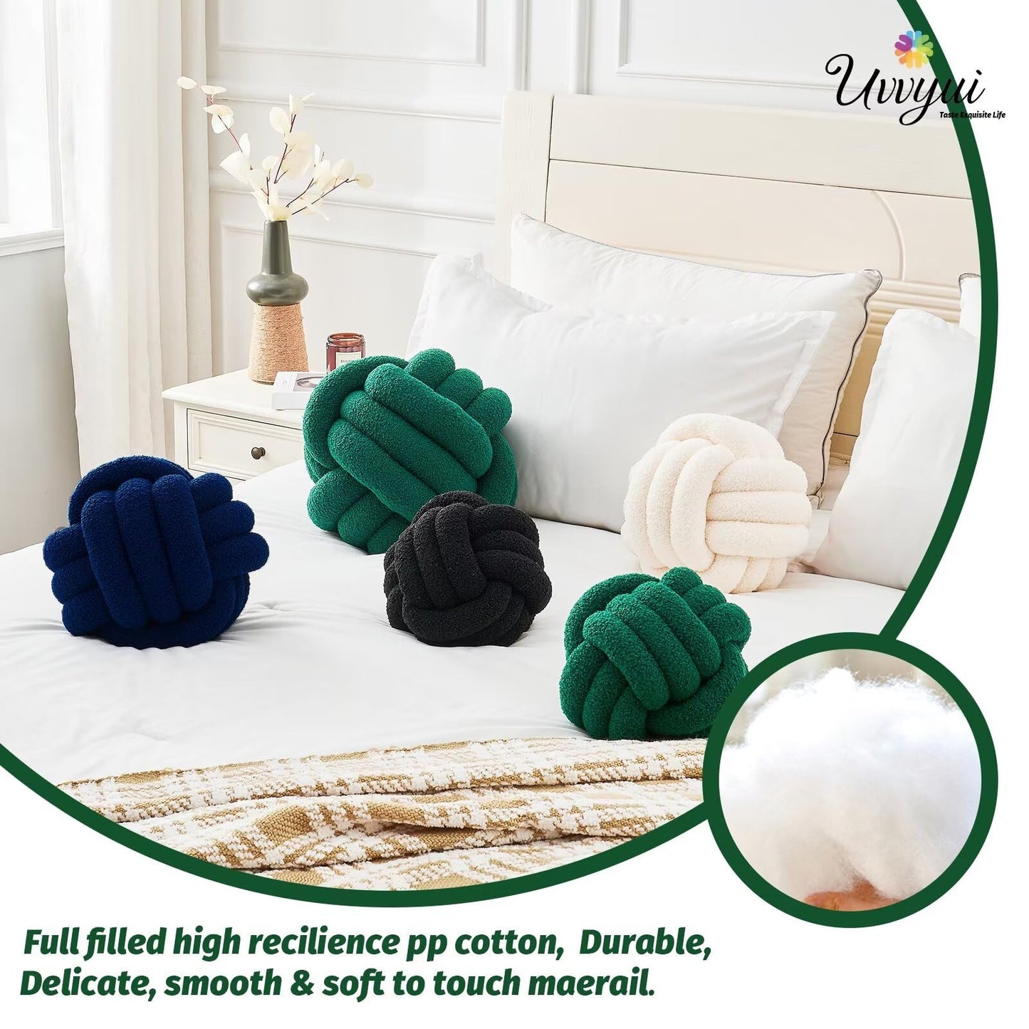 Uvvyui Knot Pillow Ball, Soft Home Decorative Round Throw Pillow, Handmade Knotted Plush Pillow, Round Boucle Pillow Cushion (8.6 Inches Ivory)