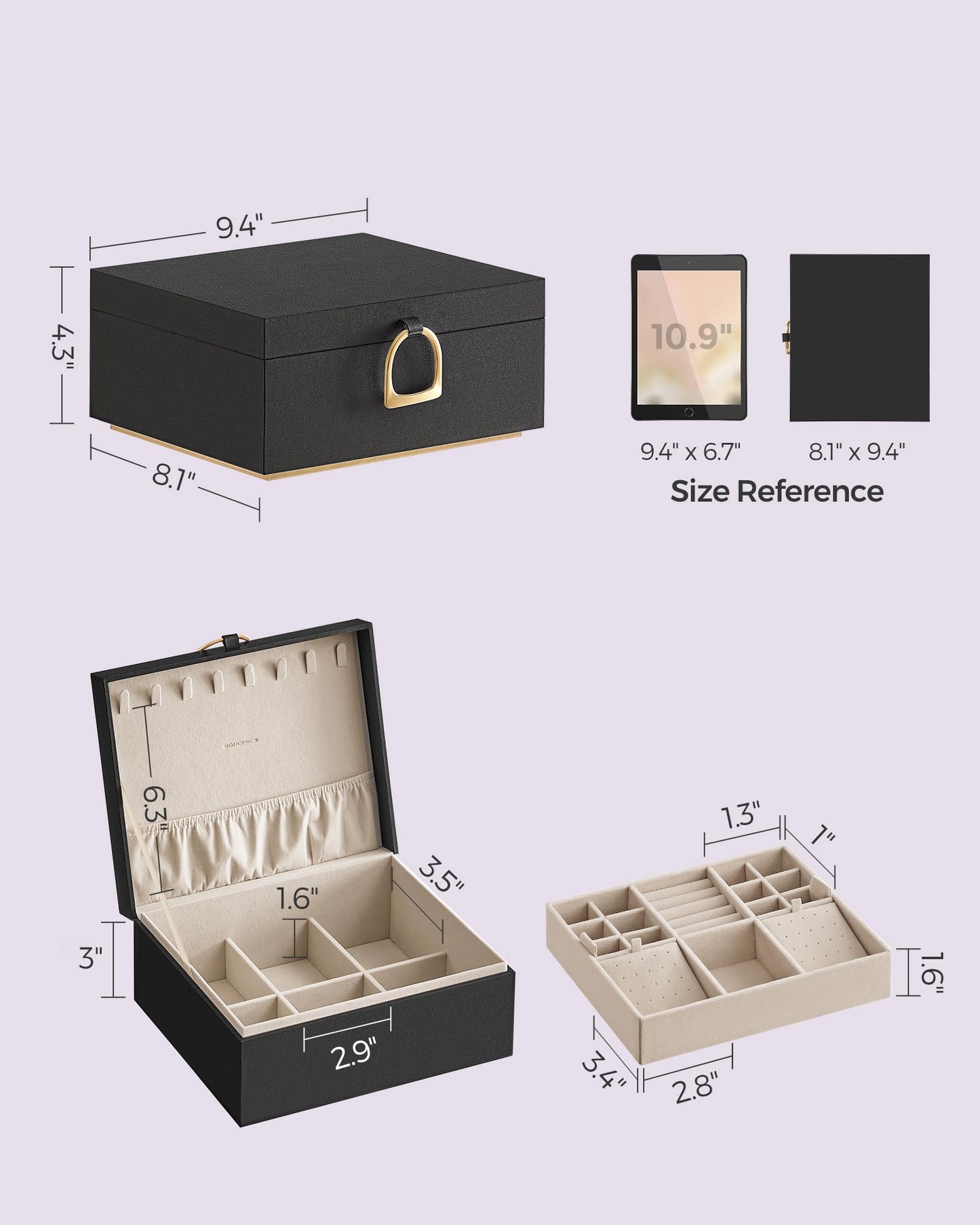 SONGMICS 2-Layer Jewelry Box, Jewelry Organizer with Handle, Removable Jewelry Tray, Jewelry Storage, Floating Effect, 8.1 x 9.4 x 4.3 Inches, Christmas Gift, Forest Green UJBC165C01