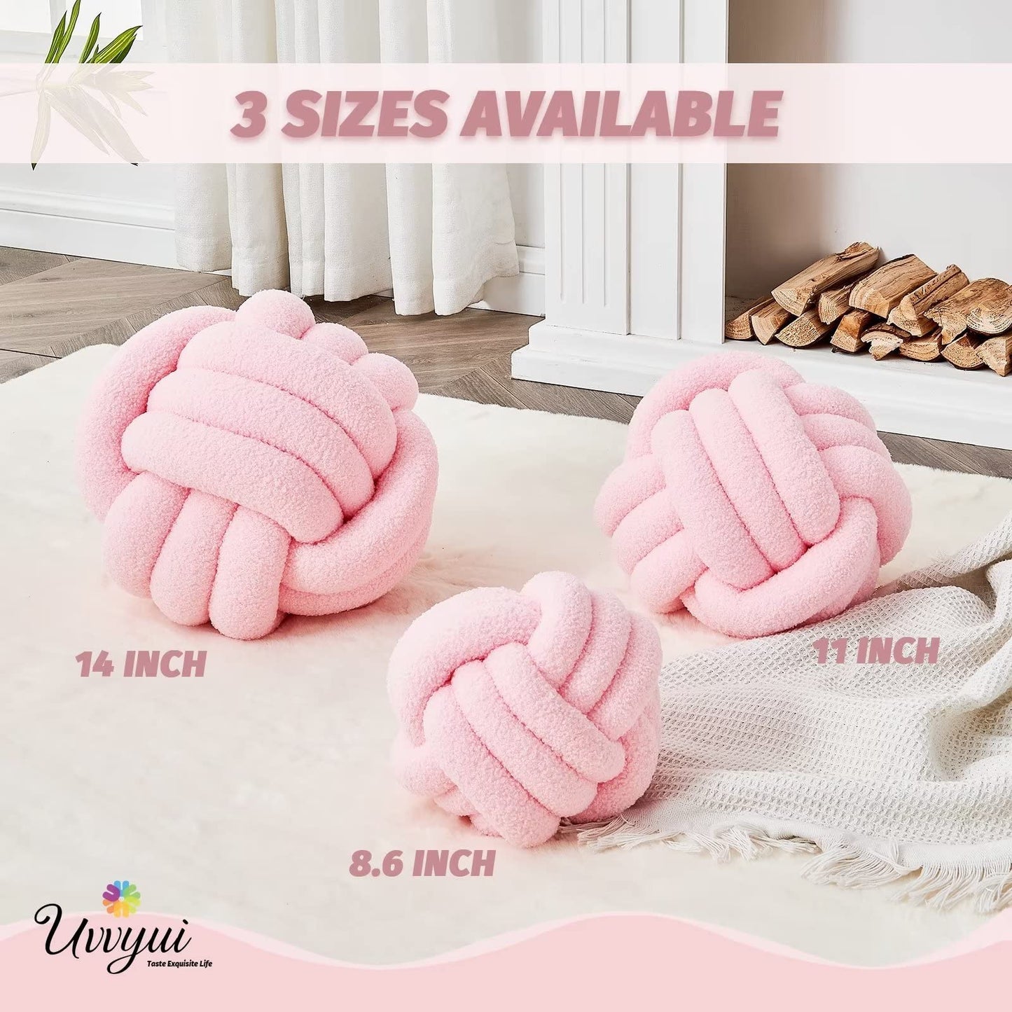 Uvvyui Knot Pillow Ball, Soft Home Decorative Round Throw Pillow, Handmade Knotted Plush Pillow, Round Boucle Pillow Cushion (8.6 Inches Ivory)