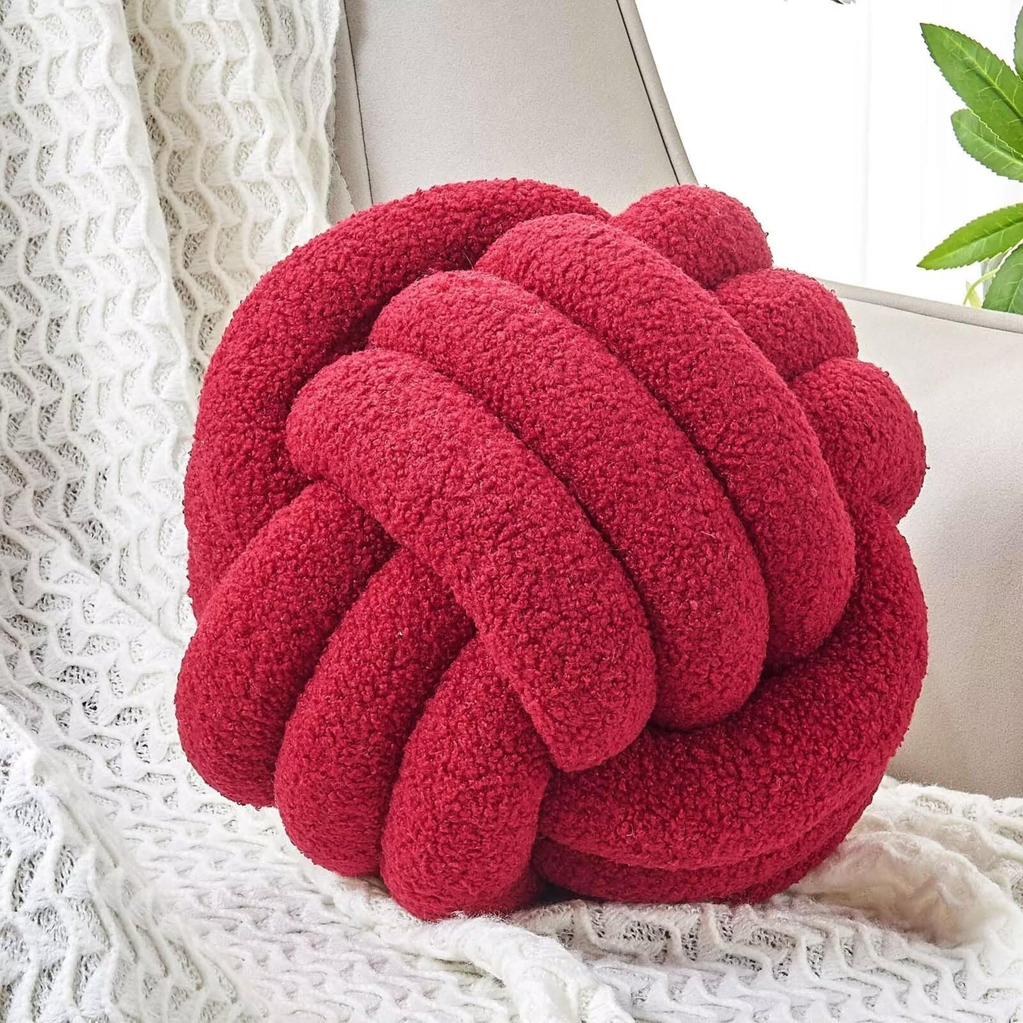 Uvvyui Knot Pillow Ball, Soft Home Decorative Round Throw Pillow, Handmade Knotted Plush Pillow, Round Boucle Pillow Cushion (8.6 Inches Ivory)
