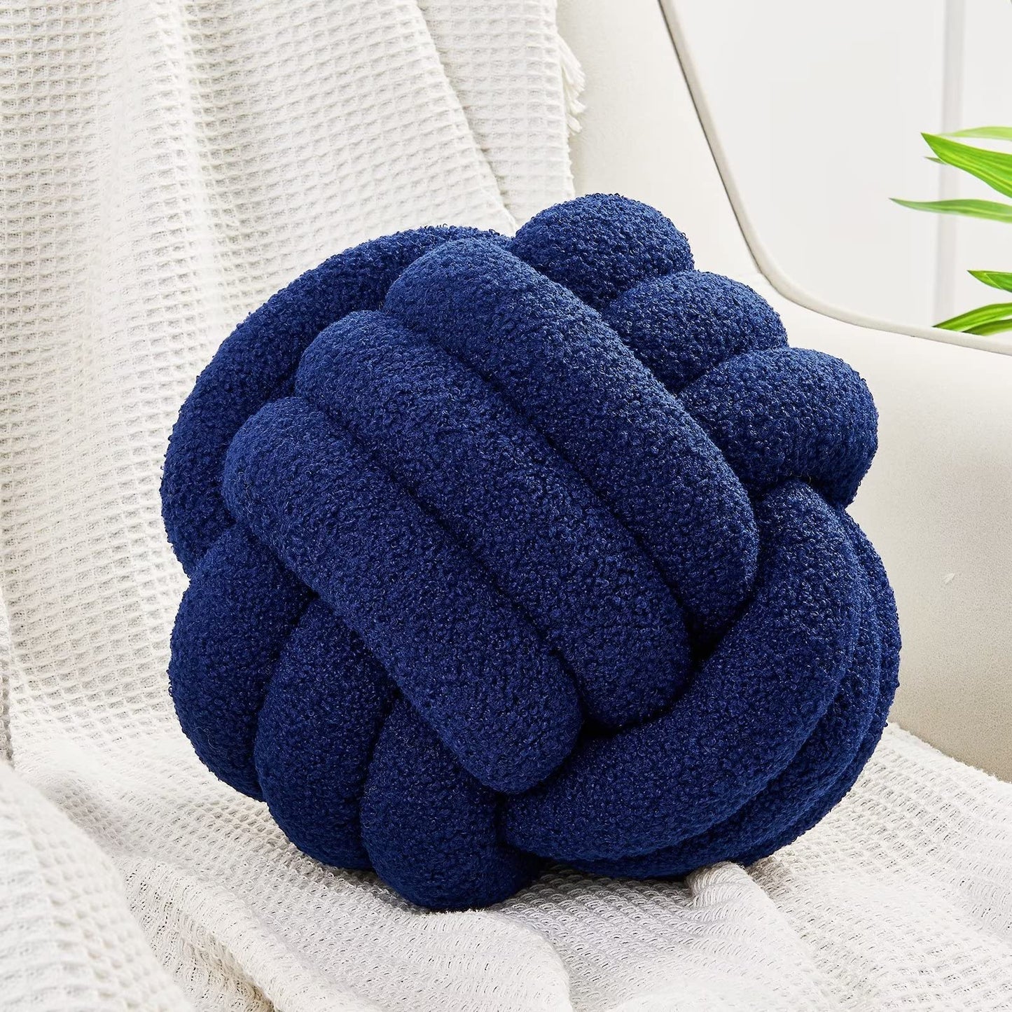 Uvvyui Knot Pillow Ball, Soft Home Decorative Round Throw Pillow, Handmade Knotted Plush Pillow, Round Boucle Pillow Cushion (8.6 Inches Ivory)
