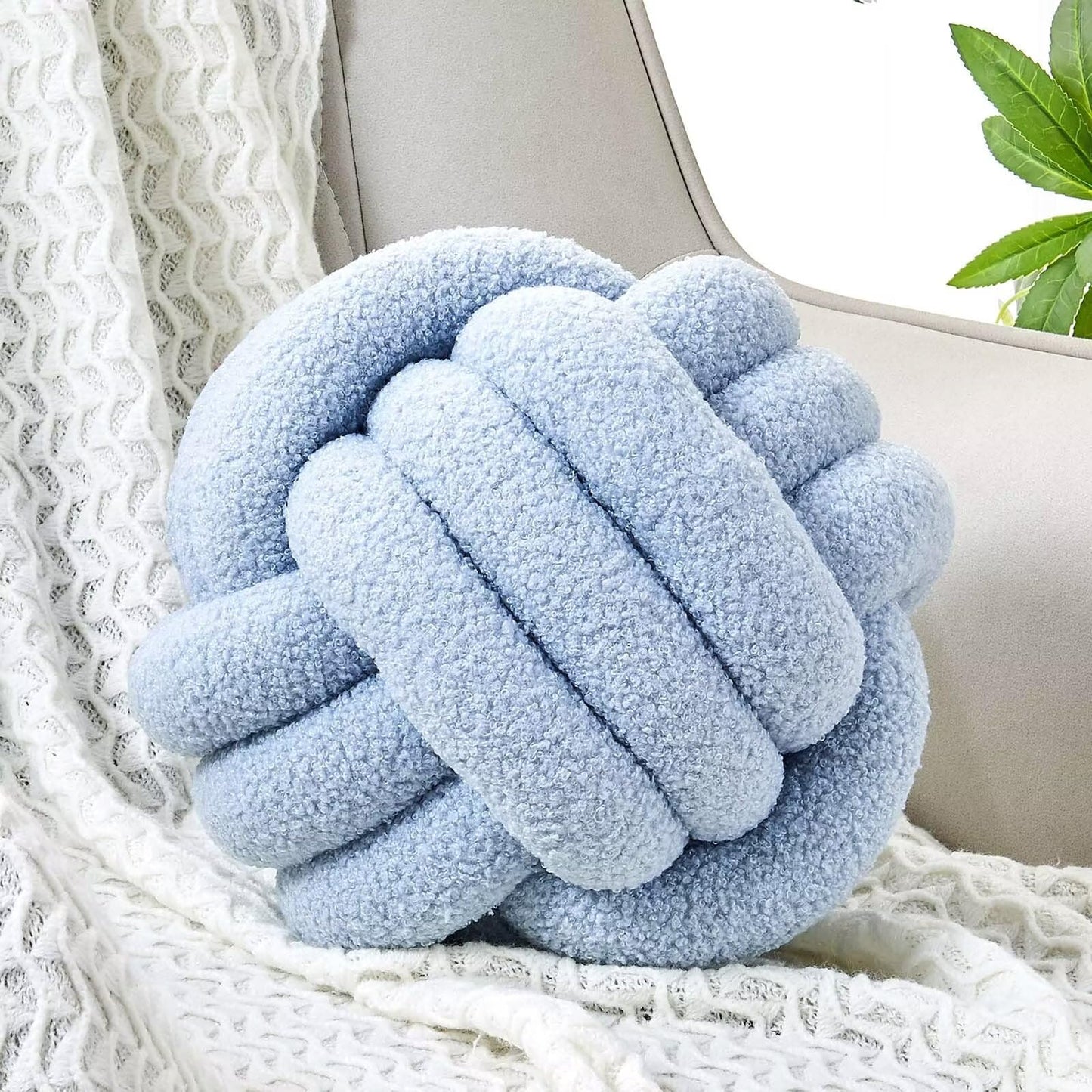 Uvvyui Knot Pillow Ball, Soft Home Decorative Round Throw Pillow, Handmade Knotted Plush Pillow, Round Boucle Pillow Cushion (8.6 Inches Ivory)