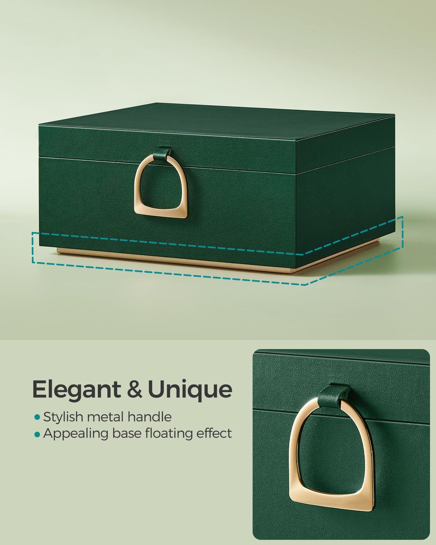 SONGMICS 2-Layer Jewelry Box, Jewelry Organizer with Handle, Removable Jewelry Tray, Jewelry Storage, Floating Effect, 8.1 x 9.4 x 4.3 Inches, Christmas Gift, Forest Green UJBC165C01