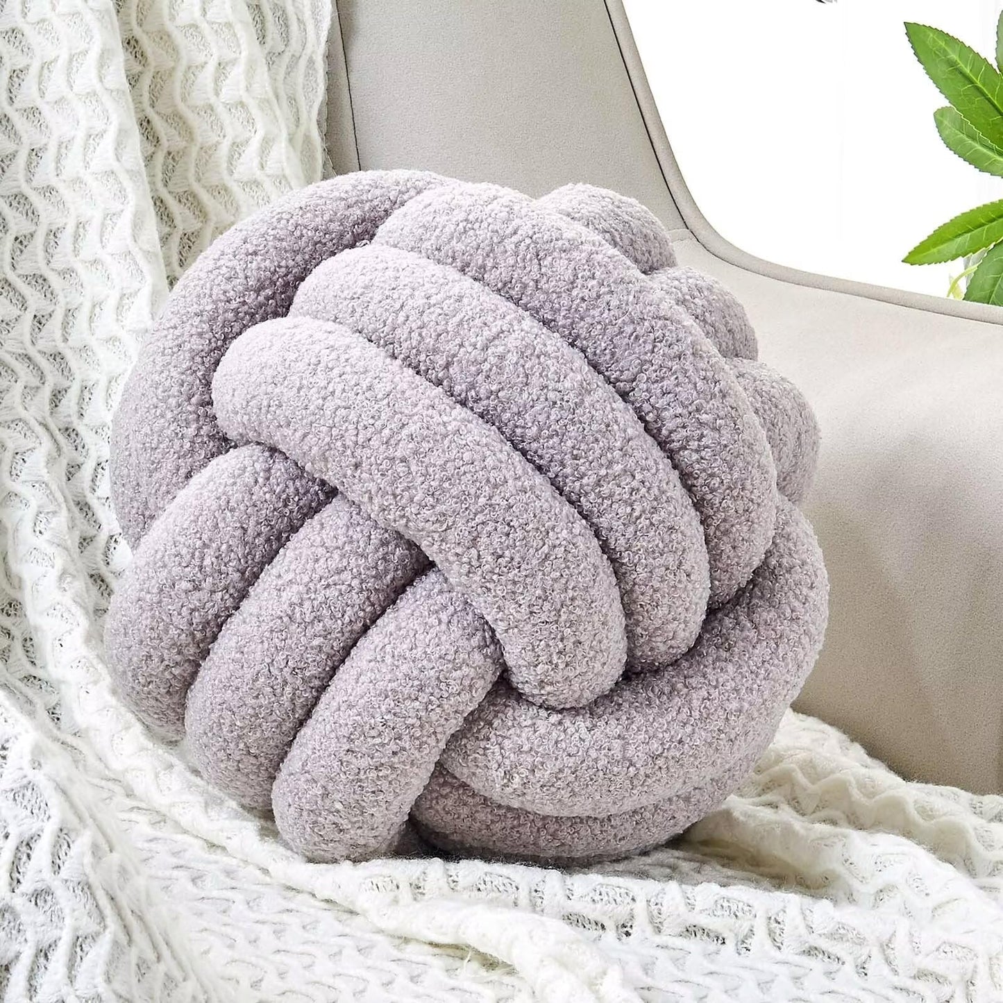 Uvvyui Knot Pillow Ball, Soft Home Decorative Round Throw Pillow, Handmade Knotted Plush Pillow, Round Boucle Pillow Cushion (8.6 Inches Ivory)