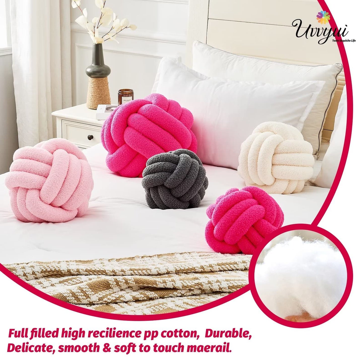 Uvvyui Knot Pillow Ball, Soft Home Decorative Round Throw Pillow, Handmade Knotted Plush Pillow, Round Boucle Pillow Cushion (8.6 Inches Ivory)