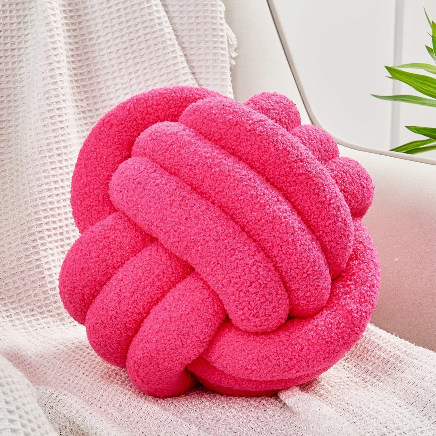 Uvvyui Knot Pillow Ball, Soft Home Decorative Round Throw Pillow, Handmade Knotted Plush Pillow, Round Boucle Pillow Cushion (8.6 Inches Ivory)