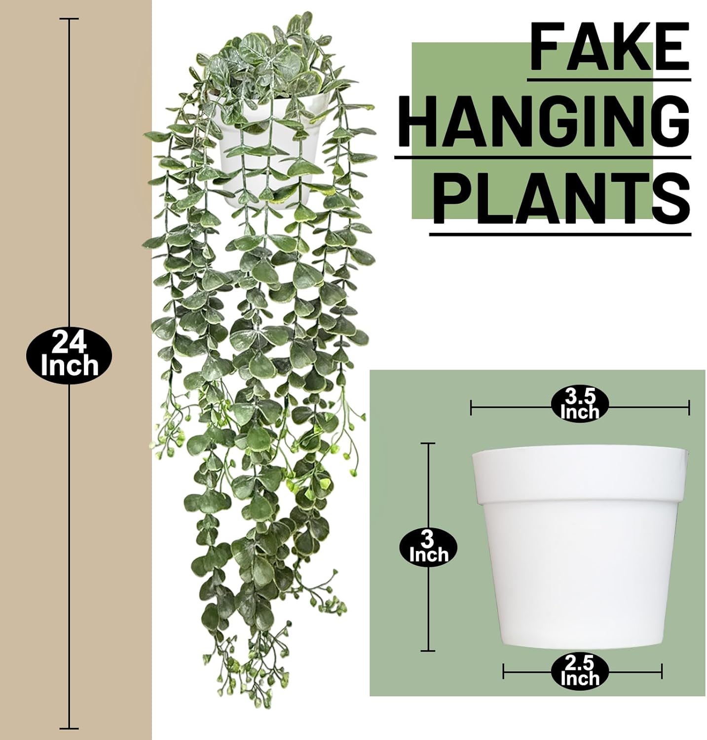 Fake Hanging Plants, 2pcs Artificial Eucalyptus Potted, Artificial Hanging Plant for Wall Decor Bathroom Office Shelf Indoor and Outdoor Greenery, Faux Hanging Plant for Aesthetic Enhancement