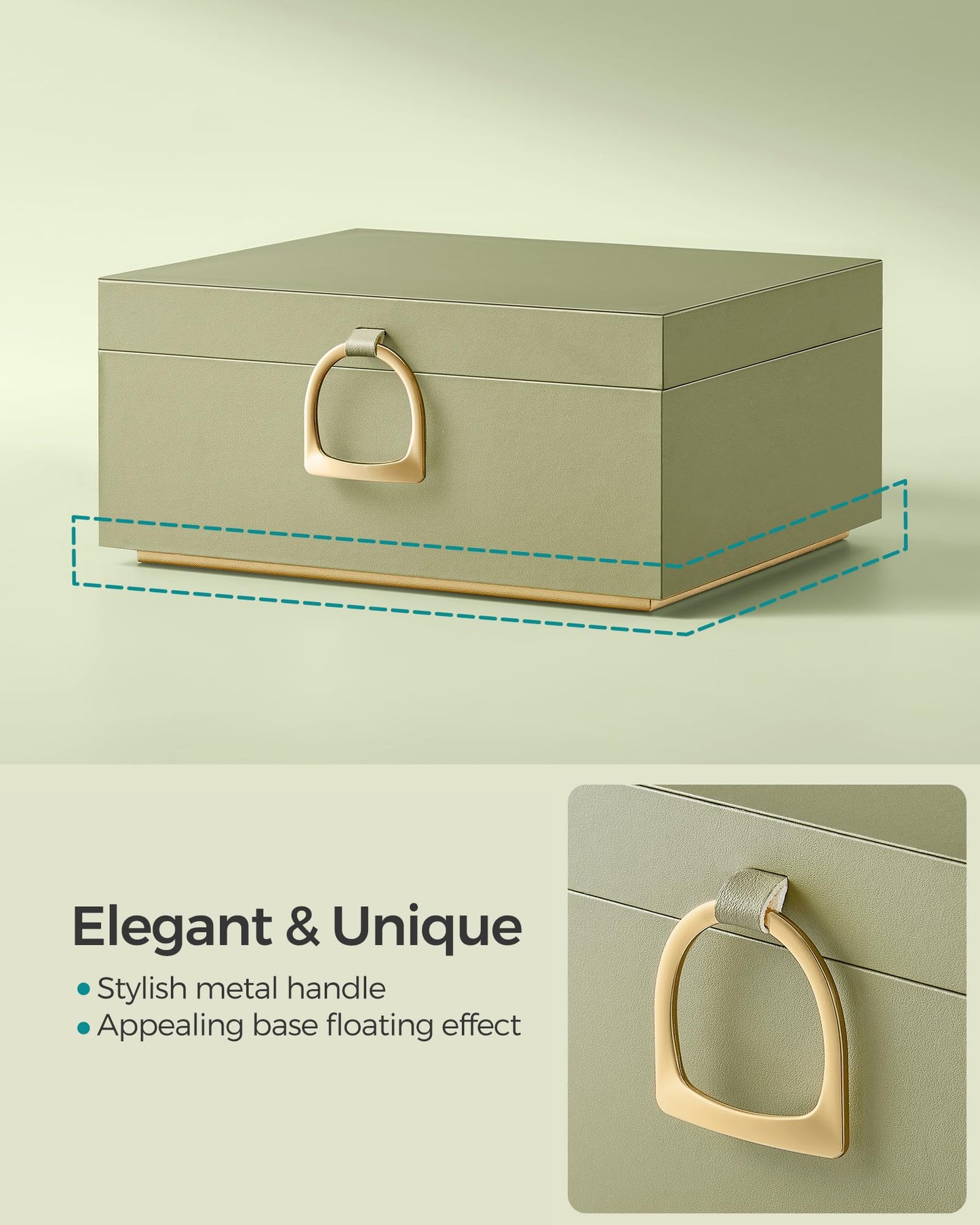 SONGMICS 2-Layer Jewelry Box, Jewelry Organizer with Handle, Removable Jewelry Tray, Jewelry Storage, Floating Effect, 8.1 x 9.4 x 4.3 Inches, Christmas Gift, Forest Green UJBC165C01