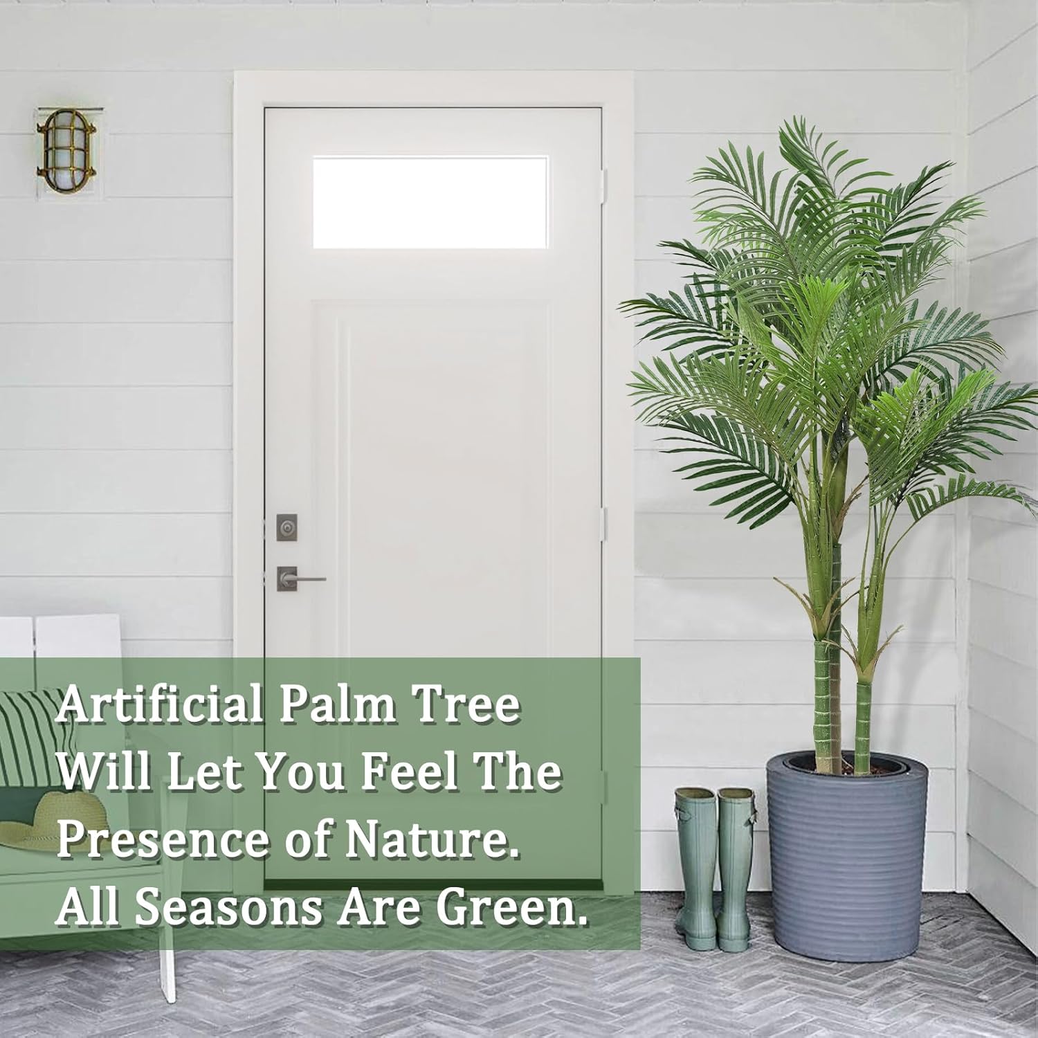 [No-Sag] 6.25 Ft Tall Fake Palm Tree with Planter 3 Thick Trunks Large Artificial Tree 762 Leaves UV Sun Resistant Tropical Floor Faux Plant for House Indoor Outdoor Office Room Patio Yard Home Decor