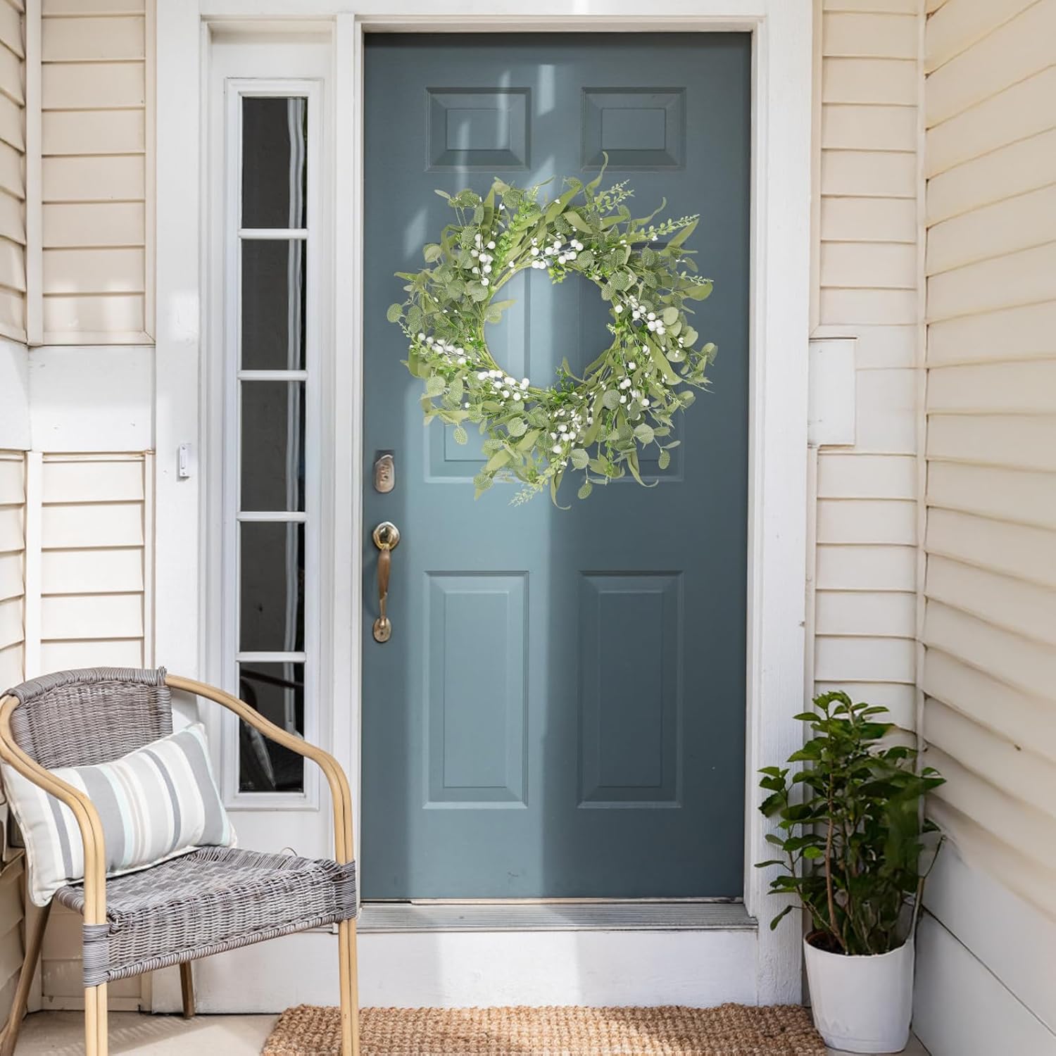 Artificial Eucalyptus Wreath for Front Door, Spring Summer Wreath with Boxwood for Window Wedding Decor Home Porch Farmhouse Patio Garden Decor 20 Inch