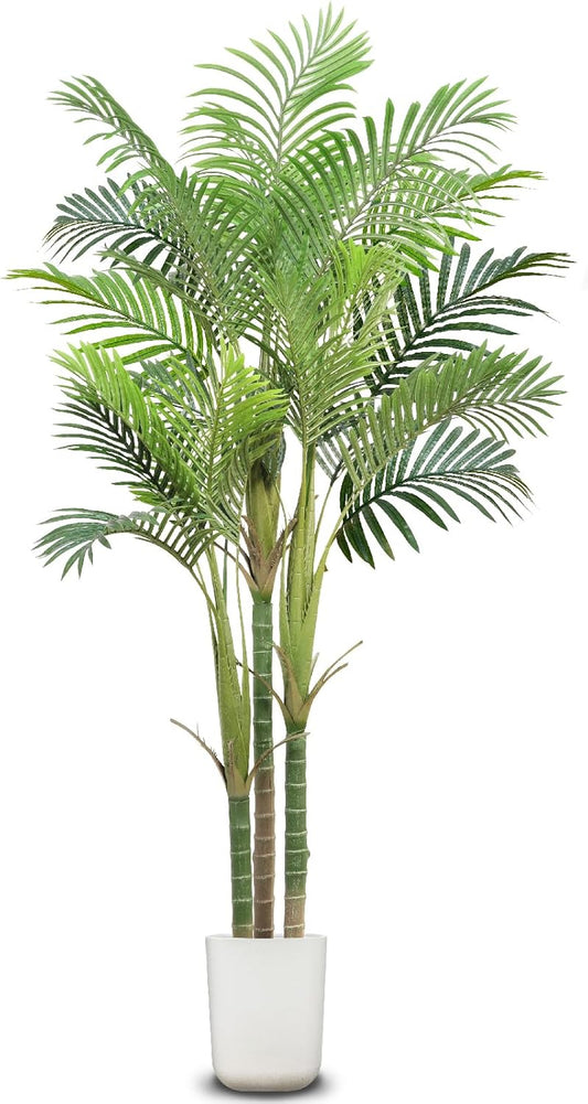 [No-Sag] 6.25 Ft Tall Fake Palm Tree with Planter 3 Thick Trunks Large Artificial Tree 762 Leaves UV Sun Resistant Tropical Floor Faux Plant for House Indoor Outdoor Office Room Patio Yard Home Decor