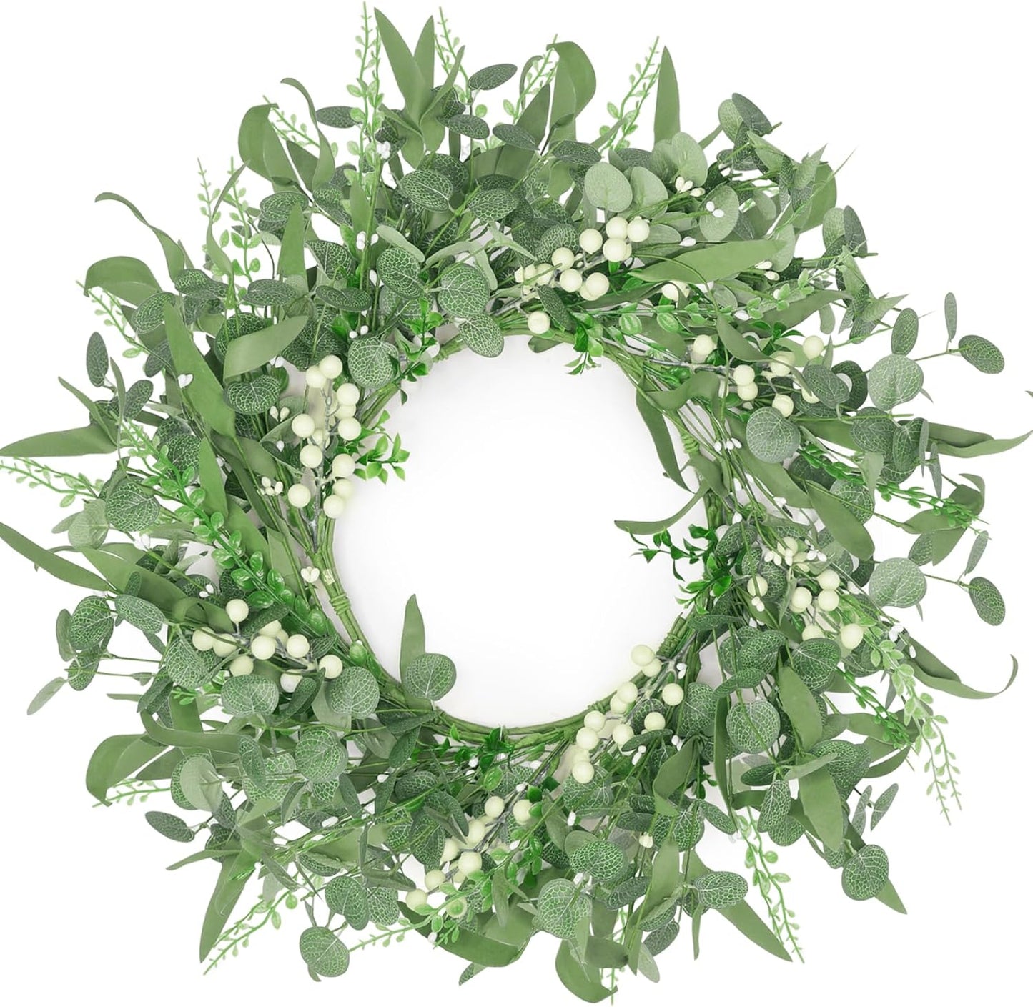 Artificial Eucalyptus Wreath for Front Door, Spring Summer Wreath with Boxwood for Window Wedding Decor Home Porch Farmhouse Patio Garden Decor 20 Inch