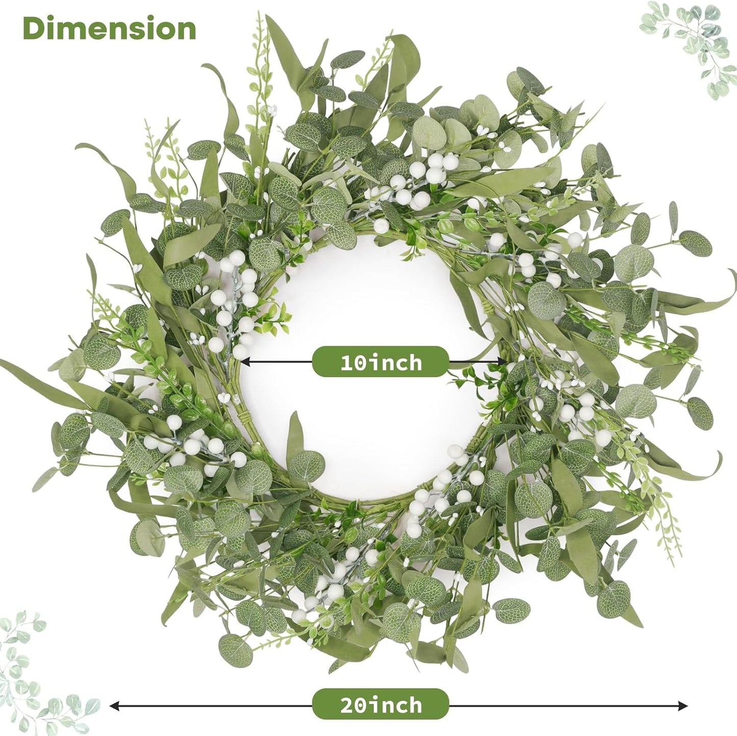 Artificial Eucalyptus Wreath for Front Door, Spring Summer Wreath with Boxwood for Window Wedding Decor Home Porch Farmhouse Patio Garden Decor 20 Inch