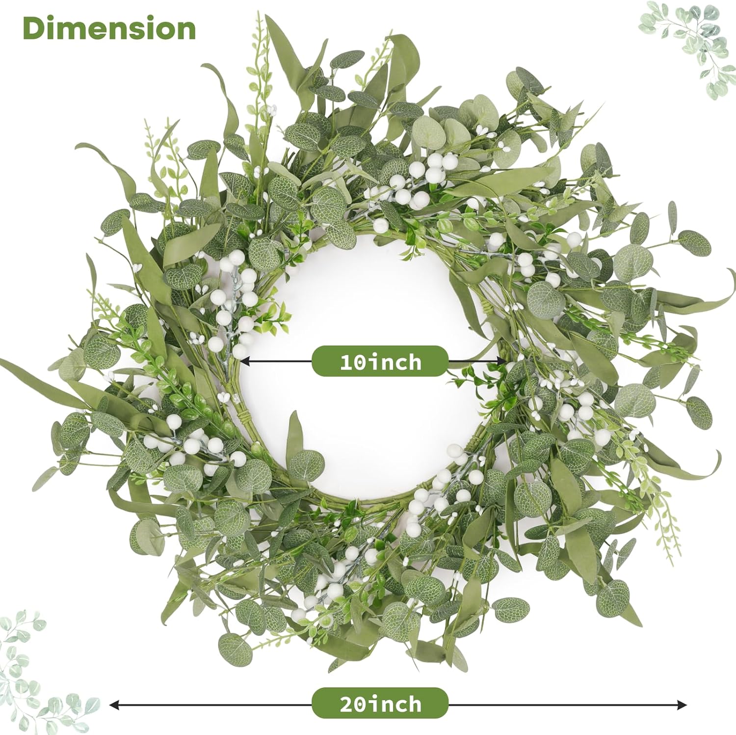 Artificial Eucalyptus Wreath for Front Door, Spring Summer Wreath with Boxwood for Window Wedding Decor Home Porch Farmhouse Patio Garden Decor 20 Inch