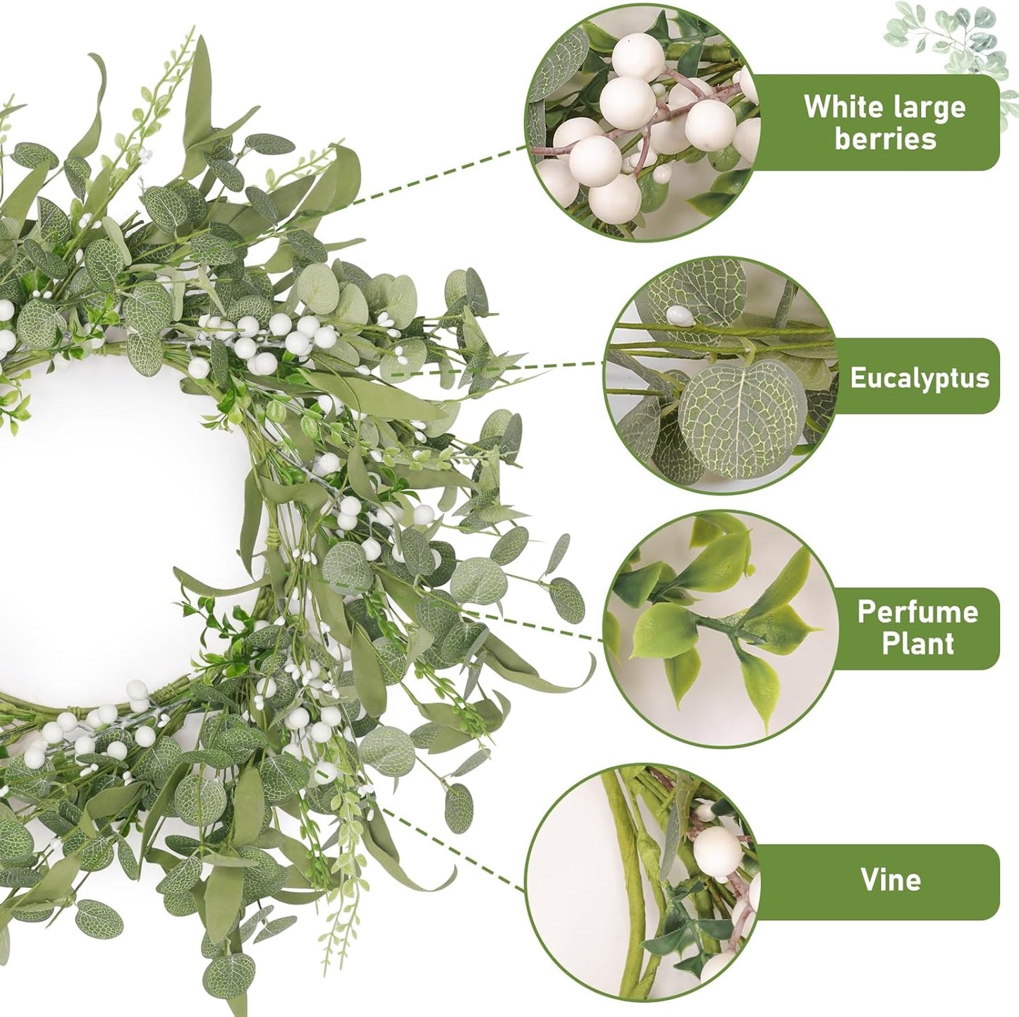 Artificial Eucalyptus Wreath for Front Door, Spring Summer Wreath with Boxwood for Window Wedding Decor Home Porch Farmhouse Patio Garden Decor 20 Inch