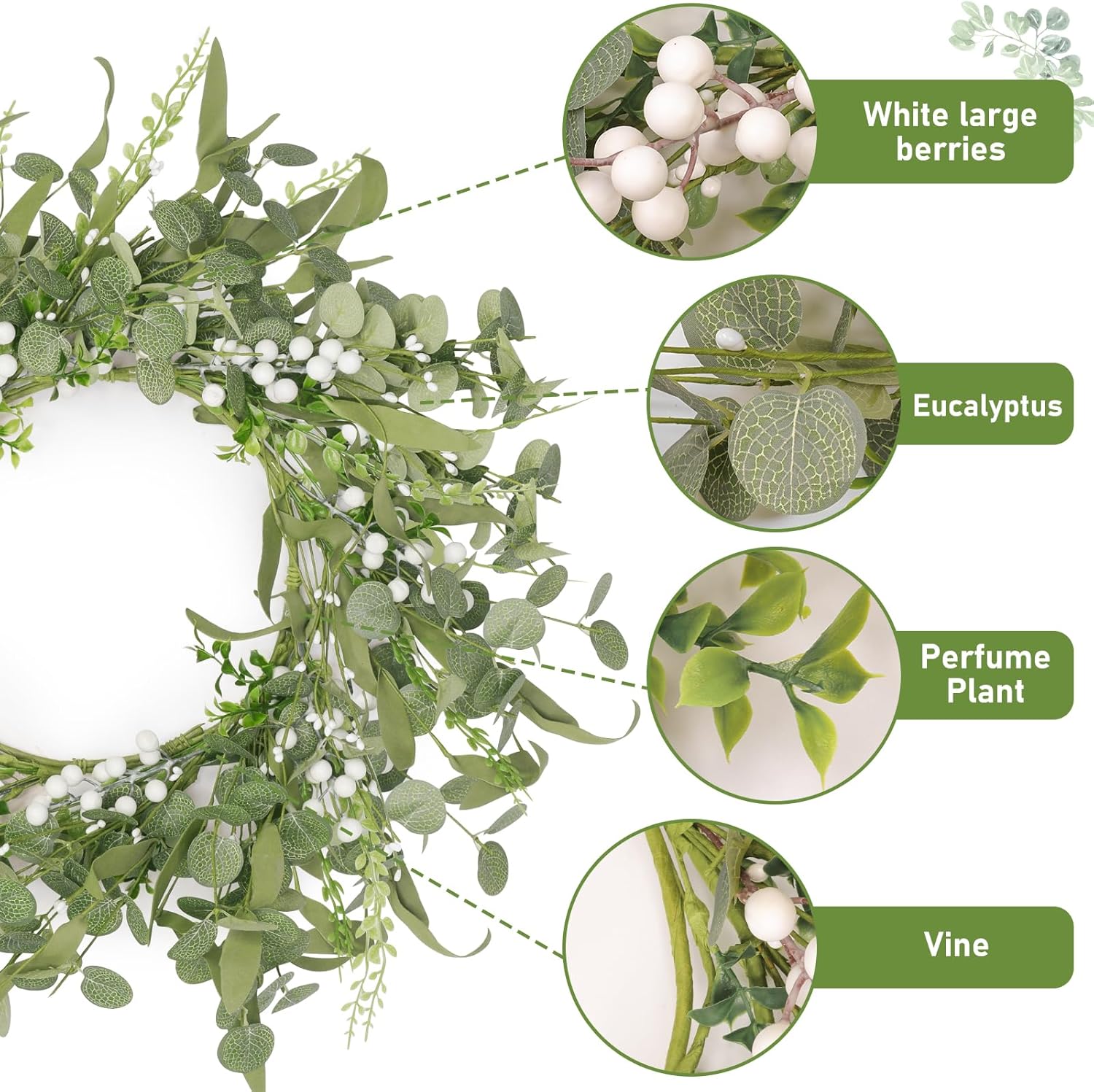 Artificial Eucalyptus Wreath for Front Door, Spring Summer Wreath with Boxwood for Window Wedding Decor Home Porch Farmhouse Patio Garden Decor 20 Inch