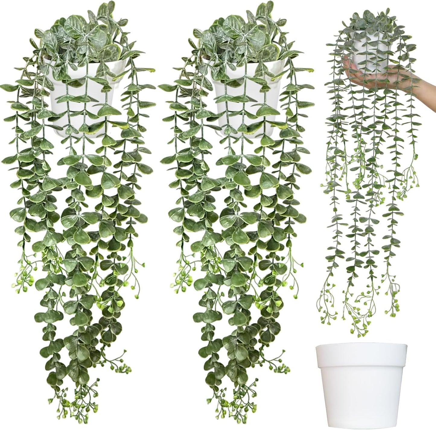 Fake Hanging Plants, 2pcs Artificial Eucalyptus Potted, Artificial Hanging Plant for Wall Decor Bathroom Office Shelf Indoor and Outdoor Greenery, Faux Hanging Plant for Aesthetic Enhancement