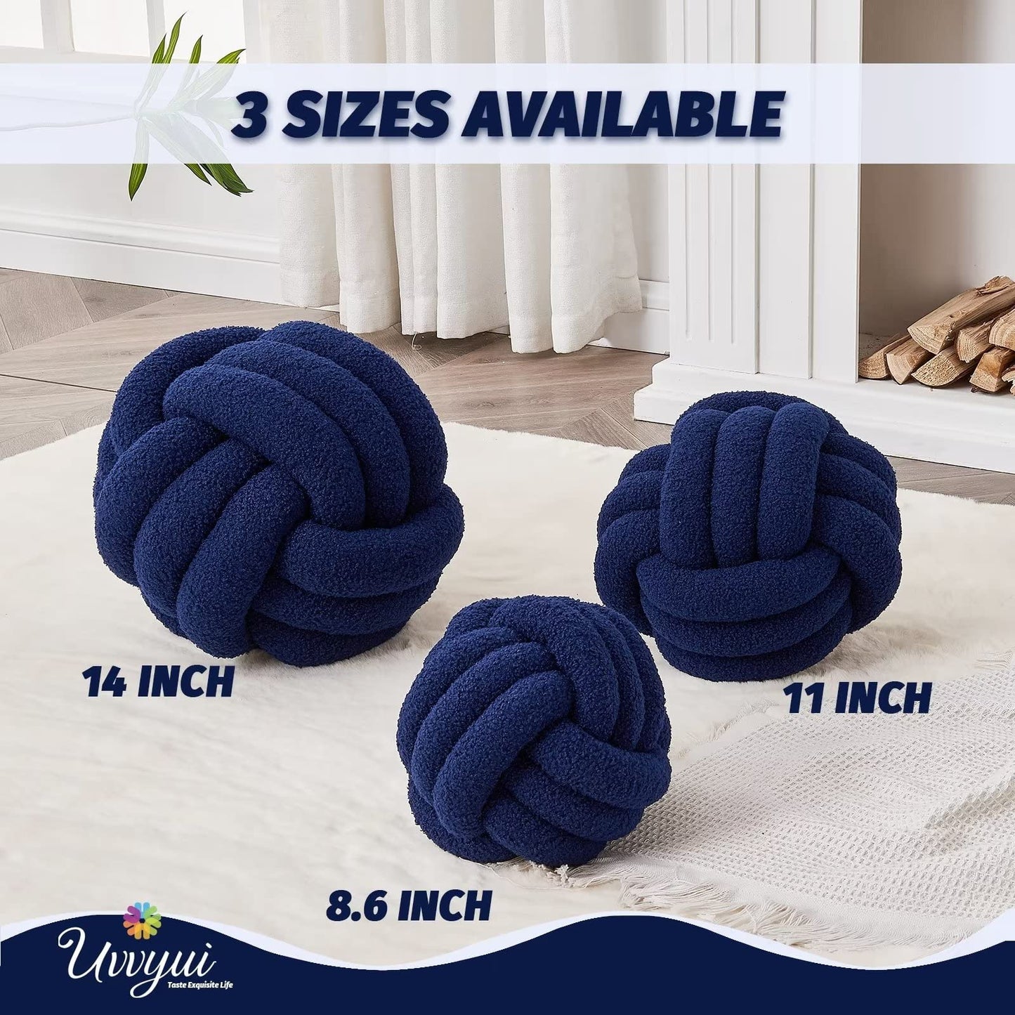 Uvvyui Knot Pillow Ball, Soft Home Decorative Round Throw Pillow, Handmade Knotted Plush Pillow, Round Boucle Pillow Cushion (8.6 Inches Ivory)
